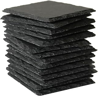 14 Pieces 4X4 Inch Slate Stone Coasters, Bulk Square Slate Drink Coaster Handmade Coasters Set for Kitchen Bar Home Apartment (Square, 14)