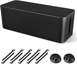 Cable Management Box, Large Cord Organizer Box to Hide Power Strip & Under Desk,TV Computer Wires Cable Organizer Hider Box with Cable Clips&Reusable Cable Ties for Home/Office(Black)