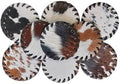 Cowhide Coasters Set of 6 pcs Round Natural Cowhides Drink Pads Hair On Genuine Leather Tea Cup Mats Home Decor & Home Living Ideas Multicolor Furry, Stain Protection