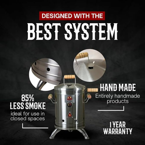 (9 Pound) 2-in-1 Smoker Barrel Vertical Grill - Premium 304 Stainless Steel - Mini Barril Charcoal BBQ Thermometer & Ventilation - Cooking Accessories Meat Kit - Portable Outdoor, Camping - QUE ASADOR