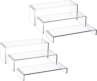 HIIMIEI Acrylic Display Riser, 6 Pcs 12" Large Acrylic Risers, Thickened to 5mm Clear Rectangular Display Shelf for Cupcake Stand, Tiered Display Stand for gemstone, curio, figurines, Collectibles