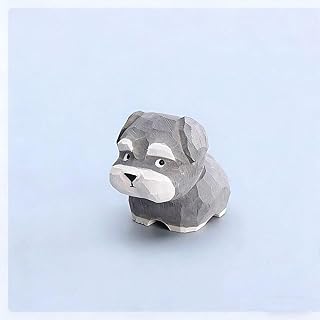 Hand-Carved Wooden Salt and Pepper Schnauzer Figurine – Mini Cute Dog Statue with Round Wooden Base for Desk & Home Decor, Car Dashboard Decoration, Unique Handmade Gift for Dog Lovers