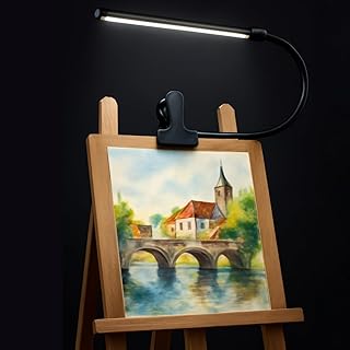 Black LED Easel Lamp Clip-On Art Light for Artists - 3 Colour Modes, 10-Level Dimmable Eye-Care Desk Lamp, Flexible 360° Gooseneck, USB Powered for Painting, Drawing, Headboards, Drafting Tables