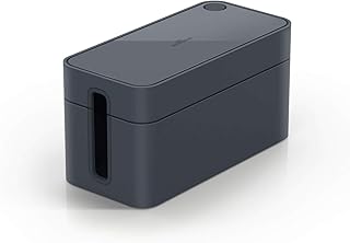 Durable Cavoline Cable Management Box S - Safely Store Power Blocks and Cables - USB Cable Outlet for Charging Devices - Made of Flame Retardant Plastic - Small Box in Graphite