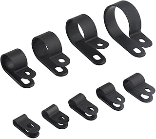 TOVOT 450 PCS 9 Types (1/8″-1″) Nylon Cable Clips Assortment R-Type Cable Clip Kit Black Plastic Wire Clamps Fasteners for Wire Mounting