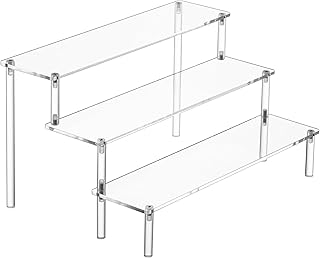 HENABLE Large Acrylic Display Risers, Perfume Stand Organizer, Clear Acrylic Shelf Risers for Display Stands for Food, Tabletop Use, Amiibo Funko POP Figure, 3 Tier Clear Cupcake Stand Risers