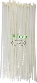 White Zip Ties Clear 18 Inch Heavy Duty, Cable Ties 50 Pieces, Long Zip Tie 120 lbs Strength Thick 0.3 inch, Large Plastic Cord Tie Wraps Organizer, Indoor Outside UV Heat Resistant