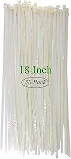 White Zip Ties Clear 18 Inch Heavy Duty, Cable Ties 50 Pieces, Long Zip Tie 120 lbs Strength Thick 0.3 inch, Large Plastic Cord Tie Wraps Organizer, Indoor Outside UV Heat Resistant