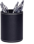 esowemsn 1PC Black PU Leather Round Pencil Pen Cup Holder Stand Desk Organizer Desktop Stationery Container Accessorires for Home, School, Office