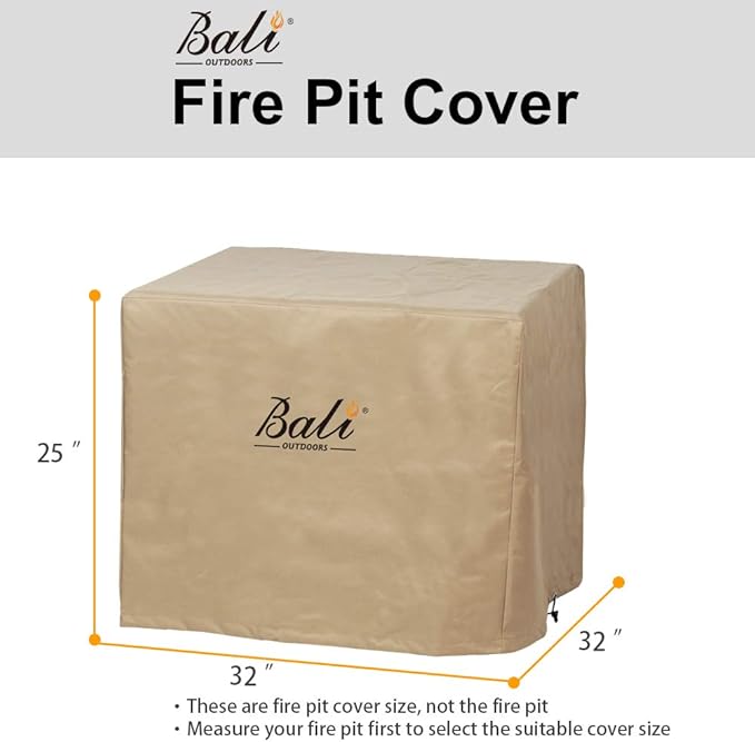 BALI OUTDOORS 32 Inch Square Patio Fire Pit Table Cover, Heavy Duty, Waterproof and Weather Resistant Oxford Fabric Cover, Brown