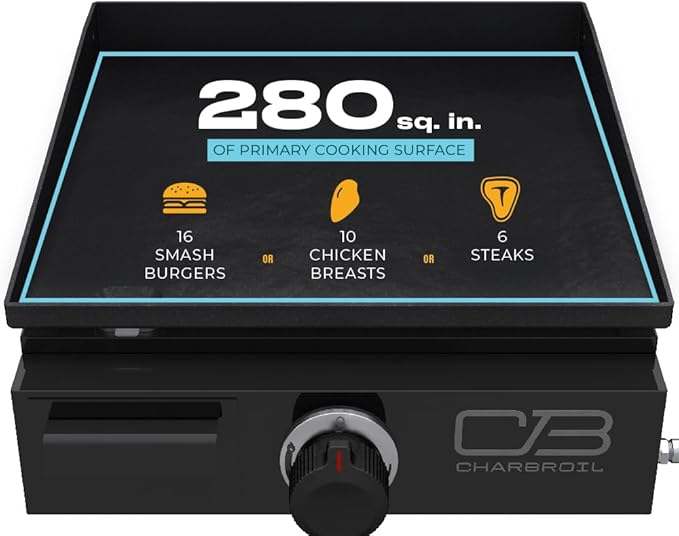 Charbroil 17" Performance Series Portable Tabletop 1 Burner Propane Gas Griddle, Black 463614124
