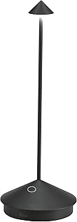 Zafferano Pina Pro Cordless LED Table Lamp (Black) Powder-Coated Aluminum, Touch Dimmable, Indoor Outdoor, Contact Charging Base, USA Plug, 11.4” 29cm