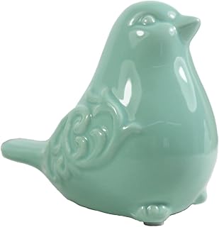 KiaoTime New French Garden Cottage Bird Figurine Decorative Light Green Glazed Ceramic Bird Figurine, Bird Statue, Bird Sculpture Home Garden Wedding Decor (Aqua)