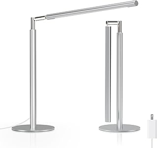 Metal Desk Lamp for Home Office - 16'' Foldable LED Desk Light for Reading, 4 Color Temps, 15W 1200Lm Dimmable Table Lamp with Flexible Arm, Task Lamp for College Dorm Study Painting, Silver