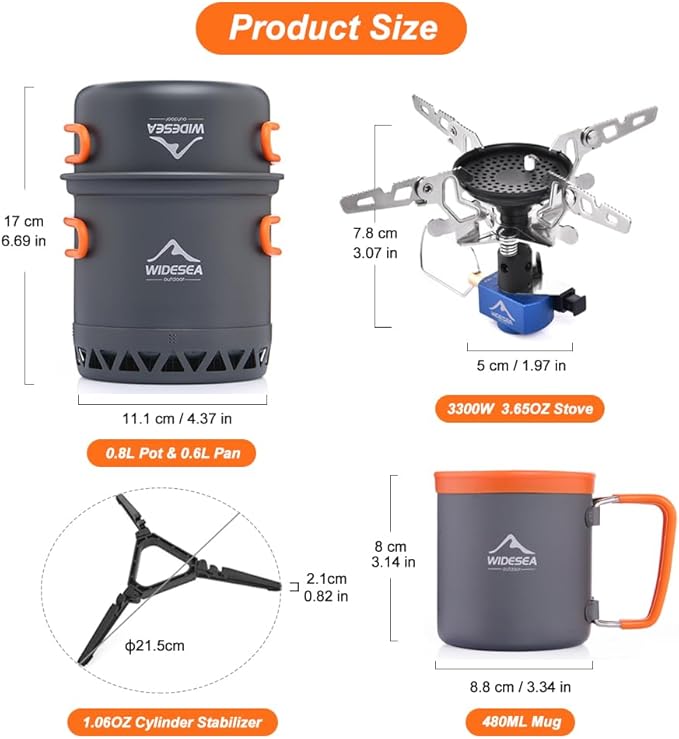 widesea 8PCS Camping Cookware Mess Kit Backpacking Outdoor Lightweight with Pot Pan Tableware