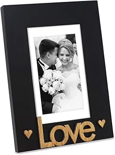 Isaac Jacobs Black Wood Sentiments “Love” Picture Frame, 5x7 inch with Mat, Photo Gift for Loved Ones, Family, Display on Tabletop, Desk (Black, 5x7 (Matted 4x6))