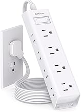 Flat Plug Power Strip, Ultra Thin Flat Extension Cord - Addtam 12 Outlet 3 Sides Multiple Outlets, 5Ft, 1050J Surge Protector, Wall Mount, Desk Charging Station for Home Office Dorm Room Essentials