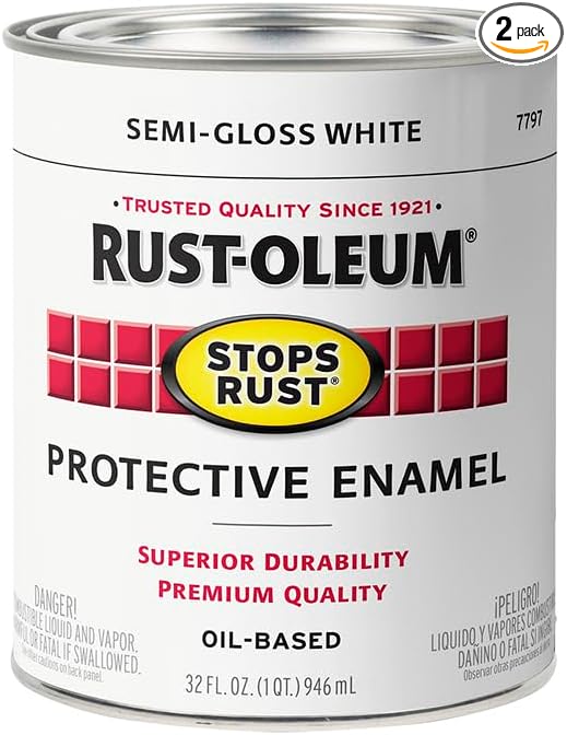 Rust-Oleum 7797502-2PK Stops Rust Brush On Paint, Quart, Semi-Gloss White, (Pack of 2)