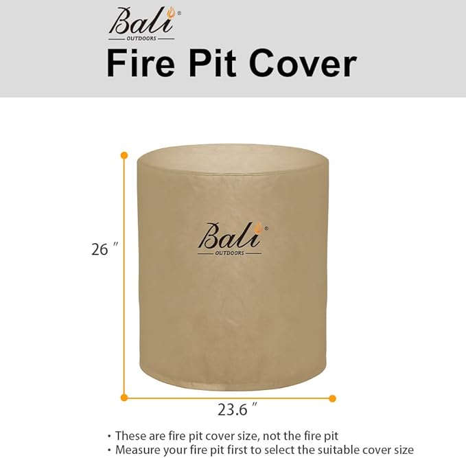 BALI OUTDOORS Round Fire Pit Cover Fire Column Cover Cylinder Fire Pit Cover, 24 Inch, Heavy Duty, Waterproof, Weather Resistant, Khaki