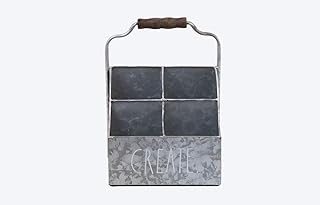 Rae Dunn Desktop Organizer – 4 Compartment Galvanized Steel Table Top Caddy, Stationary Holder – Decorative Storage for Cosmetics, Home and Office Supplies – “Create” Print- Rae Dunn by Designstyles