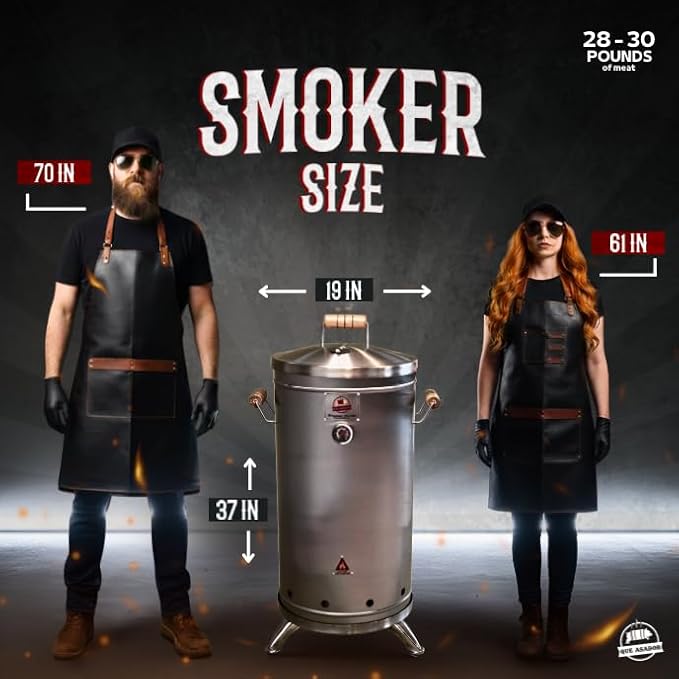 (30 Pound) 2-in-1 Smoker Barrel Vertical Grill - Premium 304 Stainless Steel - Barril Charcoal BBQ Thermometer & Ventilation - Cooking Accessories Meat Kit - Portable Outdoor, Camping - QUE ASADOR