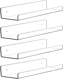 CY craft Clear Acrylic Floating Shelves Display Ledge, 5 MM Thick Wall Mounted Storage Shelf for Kitchen/Bathroom/Office,Invisible Kids Bookshelf and Spice Rack,15 Inch,Set of 4