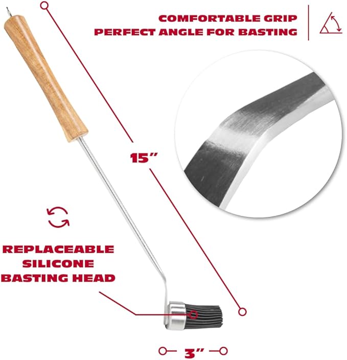 BBQ-AID Basting Brush for Grilling 400°F Heat Resistant BPA Free Silicone Bristles, Long Handle Grill Basting Brush, Acacia Wood+Stainless Steel, Dishwasher Safe, Basting Brush for Smoker & Grill