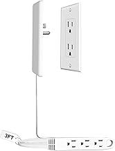 CABOCASA 3FT Ultra Flat Plug Extension Cord Power Strip with 3 Outlets, Patented Detachable Ultra-Thin Outlet Cover Concealer & Ultra-Flat Plug, Max. 13A 125V 1625W ETL Listed, White Color