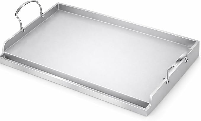 Utheer 23" x 16" Ceramic Nonstick Stainless Steel Griddle for Gas, Charcoal, Grill, Large Stove Top Griddle, Non-Toxic, PFAS/PFOA/PTFE Free, Oven Up to 500°F, for BBQ, Camping & Kitchen, Sliver