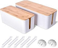 2 Pack Large Cable Management Box – Wooden Style Cord Organizer and Cover for TV Wires, Computer, Router, USB Hub and Under Desk Power Strip – Safe ABS Material and Baby-Pets Proof Lock (White)