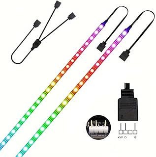 RGB Strip Light for PC Case, 2x19.7in 60LEDs Addressable LED Strip for Motherboard 5V 3-Pin Header Gaming Case DIY Lighting