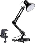 Adjustable Clamp Desk Lamp 24" Height, Swing Arm Architect Metal Table Lamp, Gooseneck and 360° Rotating Shade, E26 Base (Bulb NOT Included) Black Clip-On Light for Office, Study, Reading, Crafting