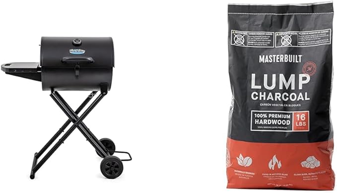 Char-Griller E1816 King-Griller Gambler Portable 320 sq. in. Charcoal Grill Bundle with 16 lb Masterbuilt Premium Hardwood Lump Charcoal