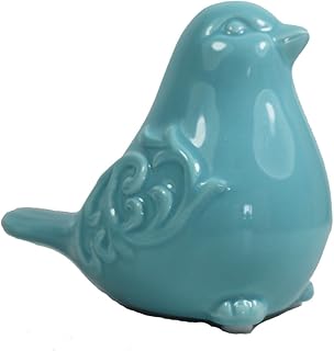 KiaoTime New French Garden Cottage Bird Figurine - Blue Glazed Ceramic Statue, Sculpture for Home, Garden, Wedding Decor (Blue)