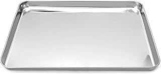 QWORK 304 Stainless Steel Instrument Tray, Metal Parts Tray, Salon Tool Tray, Workspace Organizer Trays for Lab Instruments, 15 3/4"×11-13/16"×15/16"