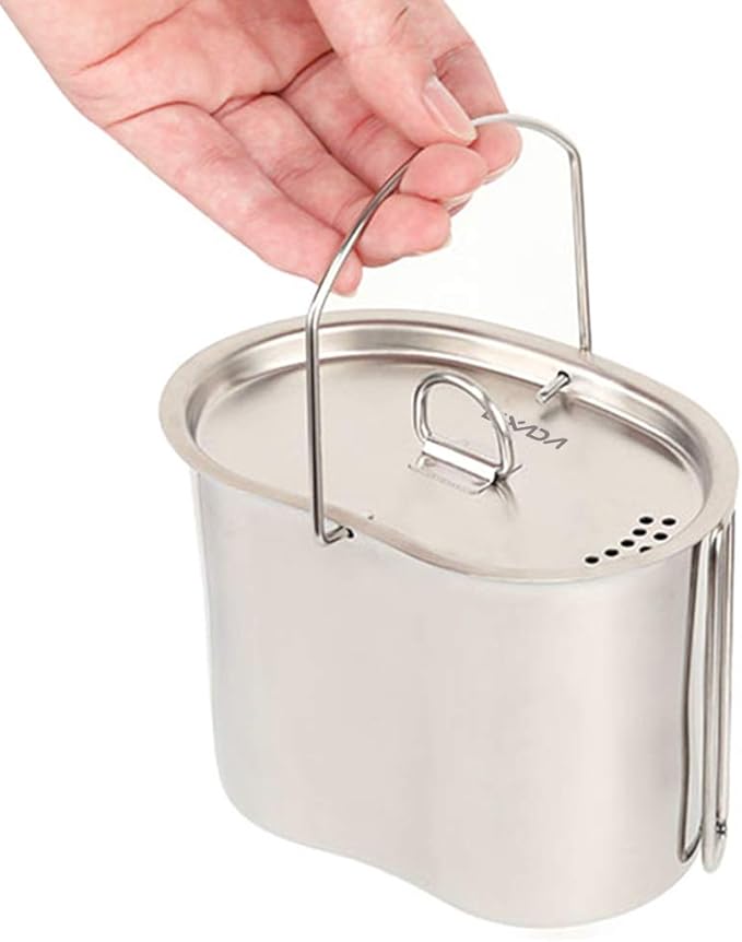 Lixada Camping Cookware Stainless Steel Canteen Cup Hanging Pot with Wood Stove Set for Outdoor Survival Backpacking Hiking Picnic