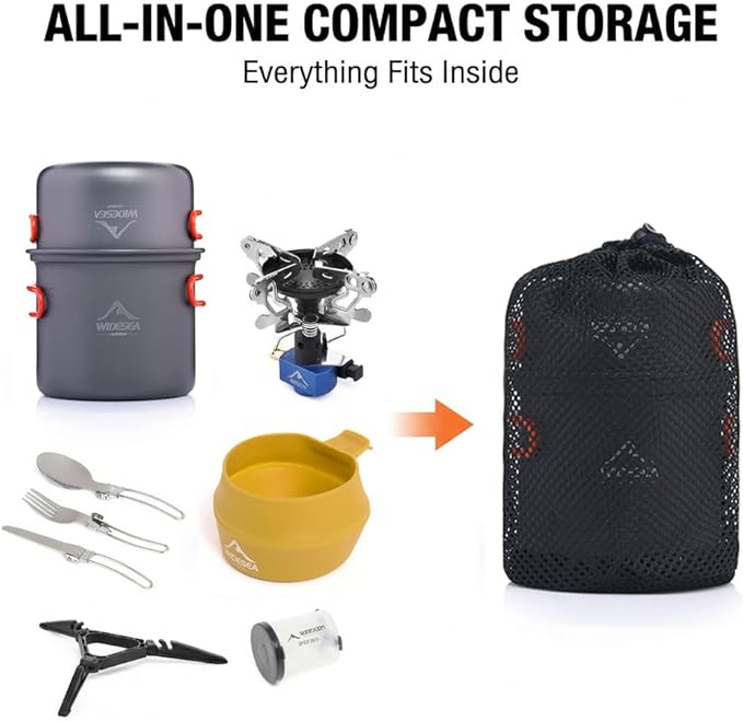 widesea 8PCS Camping Cookware Mess Kit Backpacking Outdoor Lightweight with Pot Pan Tableware