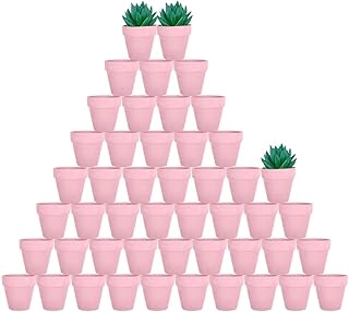 vensovo 48 Pcs 2" Tiny Terracotta & Terra Cotta Pots with Drainage - Peach Pink Small Mini Clay Ceramic Pottery Planter Ideal for Indoor/Outdoor Plants, Crafts, Wedding Favors