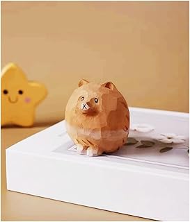 Hand-Carved Wooden Pomeranian Figurines – 1.9" Adorable Pom Pomeranian Dog Statuesfor Desk & Home Decor, Gift for Dog Lovers