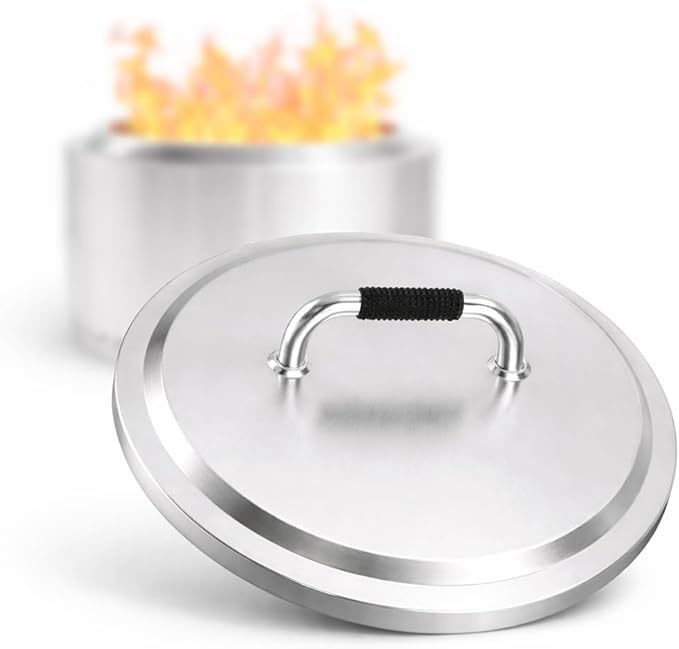Hisencn Fire Pit Lid for Solo Stove Yukon, 27 Inch Portable Fire Pit Cover with Heat Resistant Handle, 304 Stainless Steel Camping Stove Accessories for Other Outdoor Low Smoke Stove Firepits