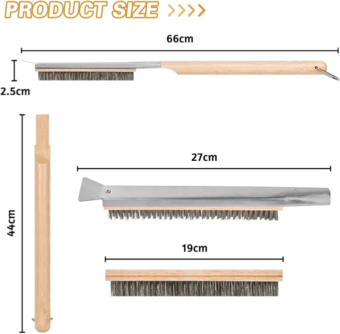 Aolso Pizza Oven Brush, 26" Brush and Stainless Steel Scraper for Pizza Stone, BBQ Grill Cleaning Brush Non Scratch Heat Proof Stainless Steel Bristles with Screwdriver for Pizza Oven Accessories