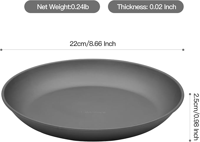 2 pcs Titanium Camping Plate Dishes,8.66 Inch Ultralight Durable Titanium Dish Plate, Outdoor Pasta Serving Backpacking plates for Travel Hiking Kitchen (22cm)