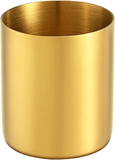 Gold Stainless Steel Pen Holder–1.2mm Thick 304 Steel, Vacuum Plated Fade-Proof Desk Organizer for Stationery & Makeup Brushes