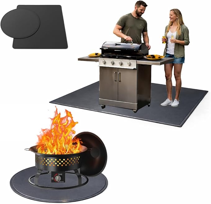 Fireproof Mat 2-Pack, Round & Rectangle Fire Pit and Grill Mat, 3-Layer Heat Resistant Deck Protector, Waterproof, Anti-Slip, for Patio, Grass & Outdoor Use (Round 36" & Rectangle 36" × 48")