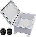 Waterproof Outdoor Electrical Box Junction Box Weatherproof IP67 ABS Plastic Enclosure Switch Router Project Box with Mounting Plate with Wall Bracket 2 Cable Gland Grey 8.7"x6.7"x4.3"