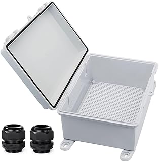 Waterproof Outdoor Electrical Box Junction Box Weatherproof IP67 ABS Plastic Enclosure Switch Router Project Box with Mounting Plate with Wall Bracket 2 Cable Gland Grey 8.7"x6.7"x4.3"