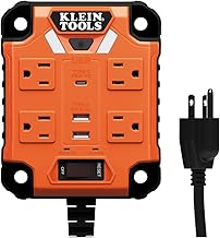 Klein Tools 29601 Magnetic Power Strip with Surge Protector, Extension Cord, 4 Outlets, 3 USB Ports, 5-Foot Cord, Power Supply Box with Light, PowerBox 1, Heavy Duty