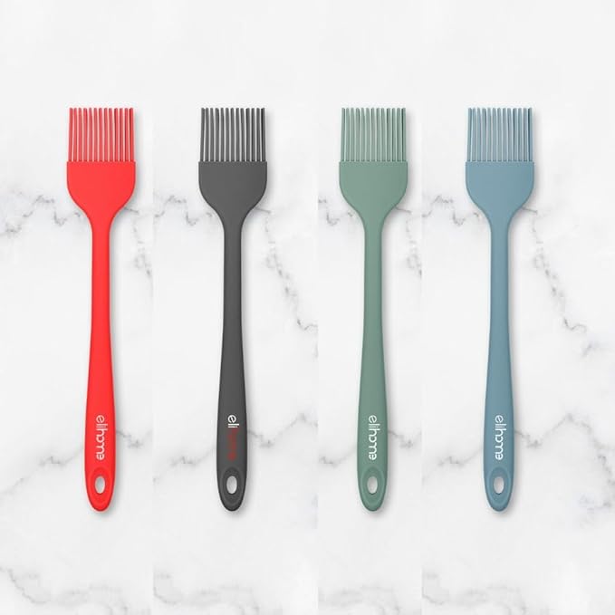 Elihome Mini Silicone Basting Pastry Brush, Cooking Brush for Oil Sauce Butter Marinades, Food Brushes for BBQ Grill Kitchen Baking, Baster Brushes Food Grade, 4 Pack Multi Color