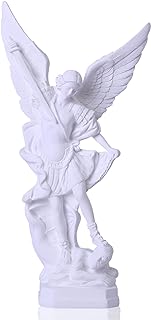 QIANLING 12.4in White San Miguel Arcangel Statue, St Michael Statue in Resin Religion, St Michael The Archangel victoriously Over Satan Collection Figurines, Suitable for Collection or Decor