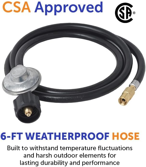 Flame King 6-FT Propane Adapter Hose & Regulator for 20LB Tank for 17"/22" Blackstone Tabletop Grill Griddle, Weather Resistant & Corrosion Resistant